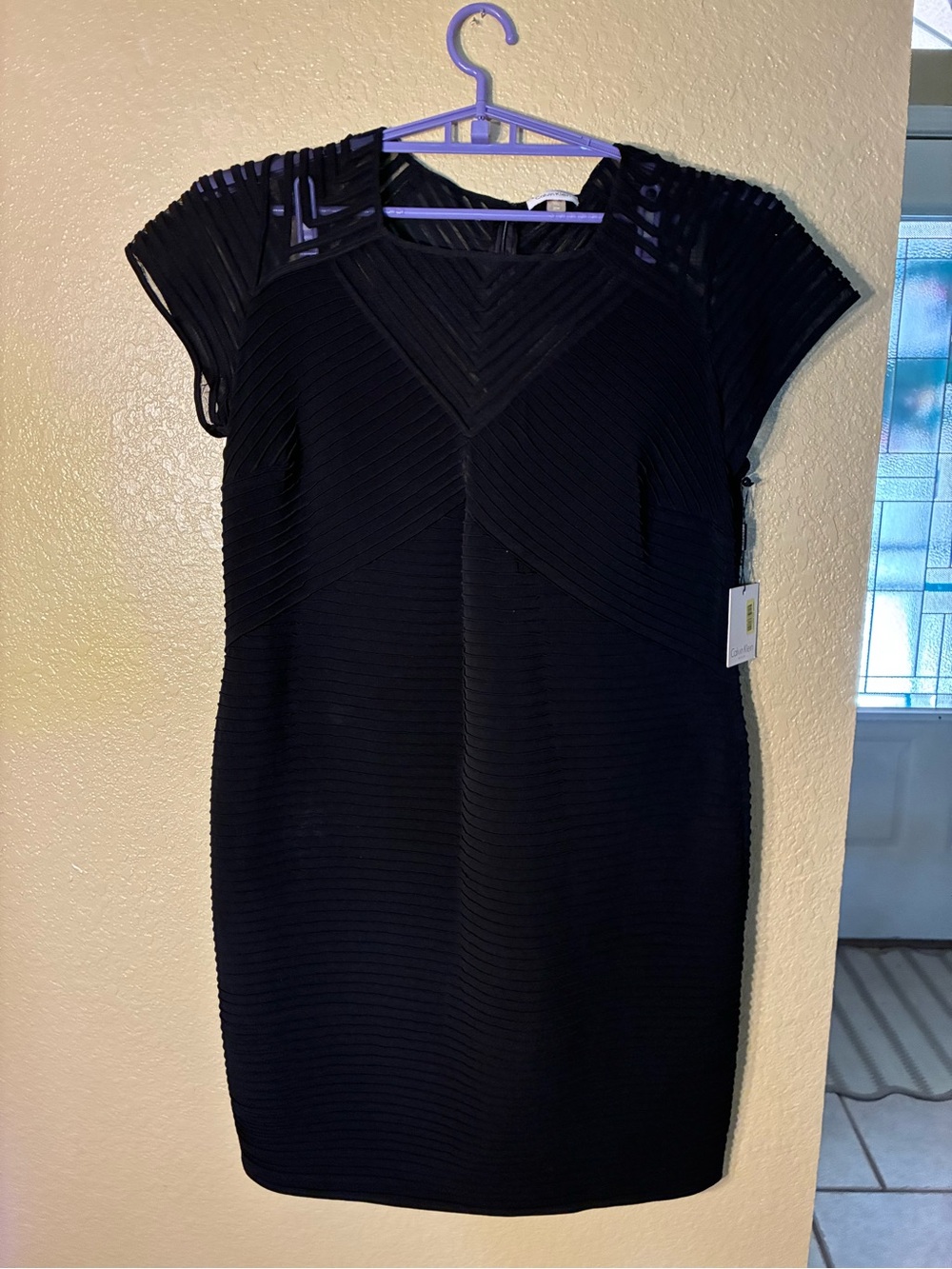 Calvin Klein Black Ribbed Cap-Sleeve Midi Dress